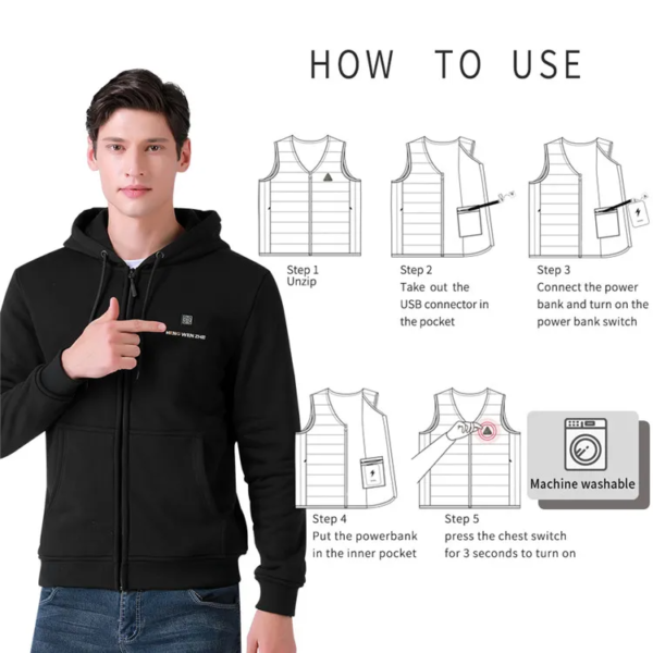 Hot Trending Newest USB Electric Heated Hooded Jacket Heating Coat - Image 7