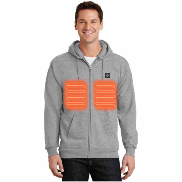 Unisex Full Zip Heated Hoodie With 7.4V Battery Pack 3 Heating Zones Waterproof Material for Winter Sports Heated Clothing Men